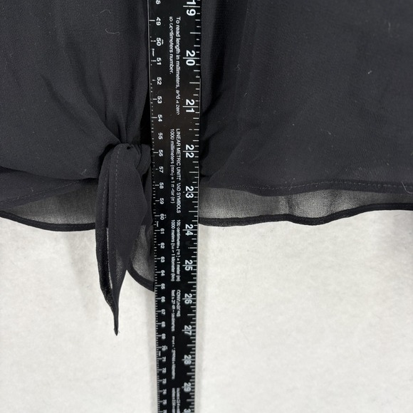 Calvin Klein Blouse Womens XL Black Chiffon High Neck Ruffle Tie Balloon Sleeve - Picture 8 of 13